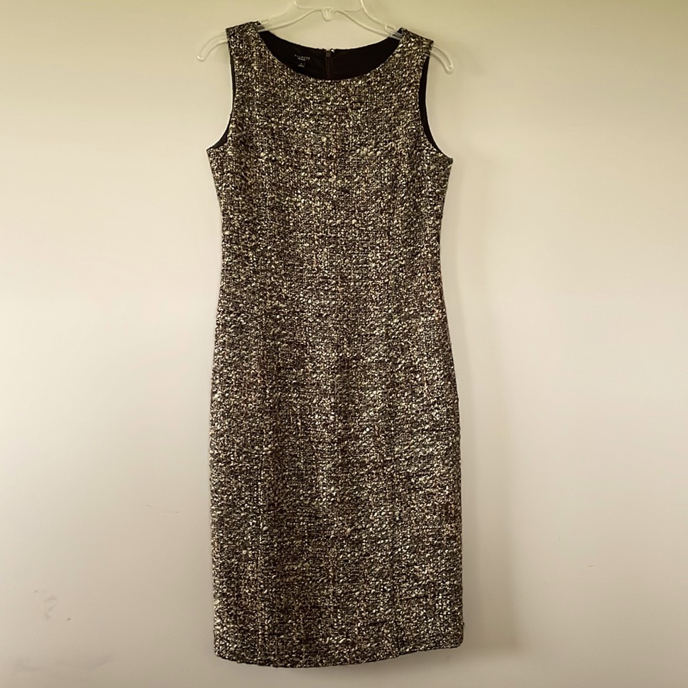 TALBOTS Dress sz 4 shift.  Wool blend. Lined. Back zip. . Br/gr boucle tweed